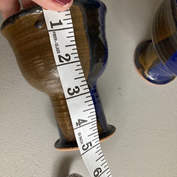 Studio Stoneware Wine Goblets lot of 4 Art Pottery Chunky Foot Chalice Rustic H… - Picture 10 of 11